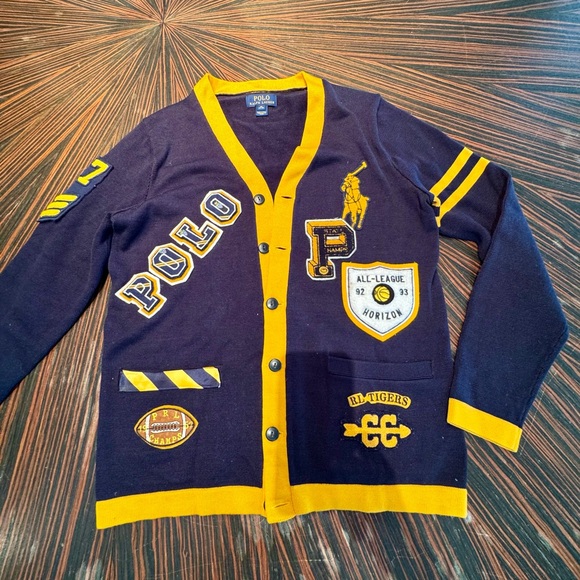 Polo Ralph Lauren Sweaters - 🔥🔥 HOT Polo Ralph Lauren Navy Yellow Varsity Preppy Cardigan Patches P Wing